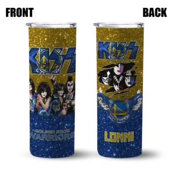 customized golden state warriors kiss band yellow skinny tumbler fashion forward.webp