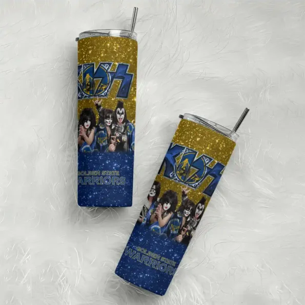 customized golden state warriors kiss band yellow skinny tumbler top rated.webp