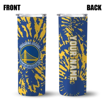 customized golden state warriors metallic grid blue skinny tumbler fashion forward.webp