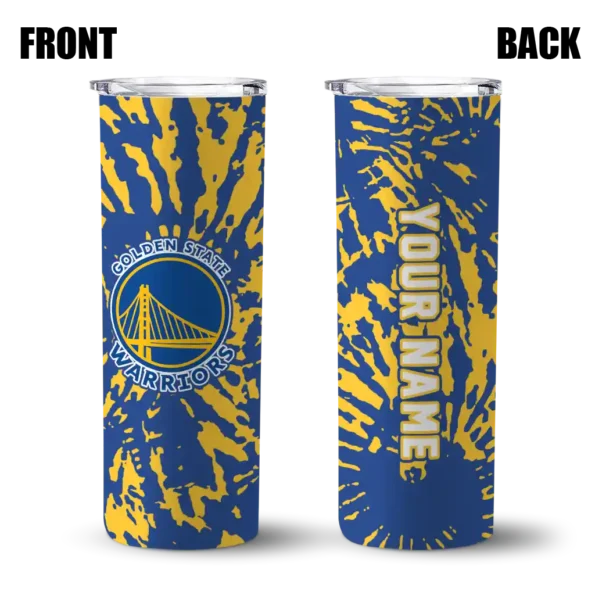 customized golden state warriors metallic grid blue skinny tumbler fashion forward.webp