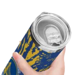 customized golden state warriors metallic grid blue skinny tumbler best selling 1.webp