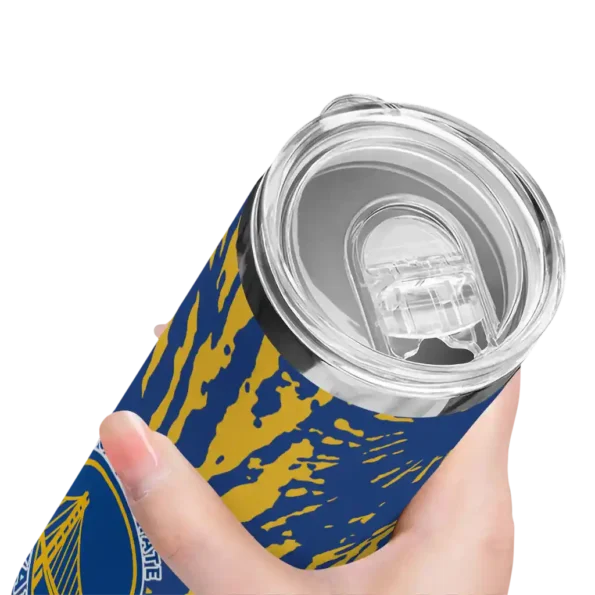 customized golden state warriors metallic grid blue skinny tumbler high quality.webp