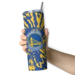 customized golden state warriors metallic grid blue skinny tumbler best selling 1.webp