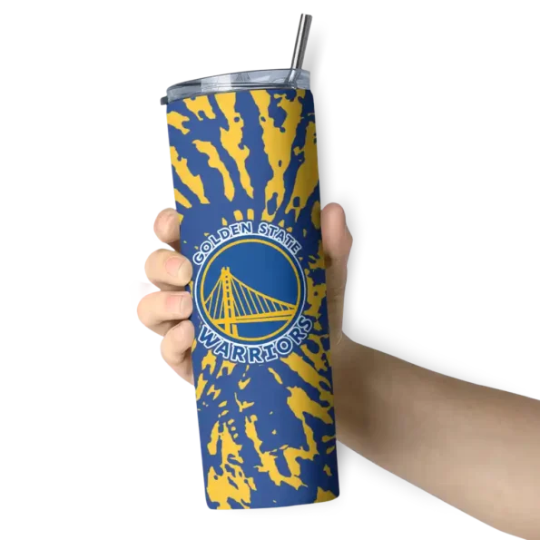 customized golden state warriors metallic grid blue skinny tumbler premium grade.webp