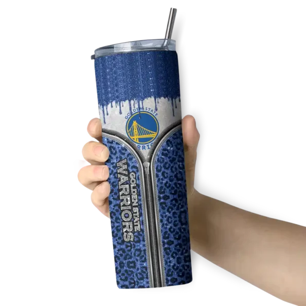 customized golden state warriors sparkle drip blue skinny tumbler premium grade.webp