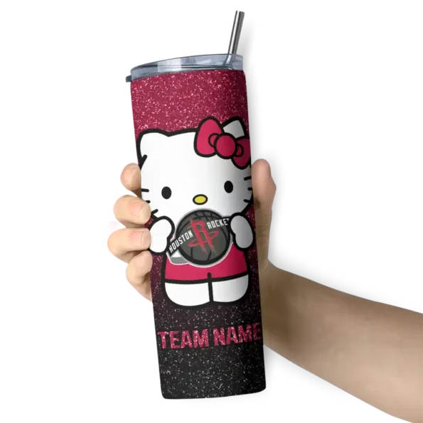 customized houston rockets hello kitty red black skinny tumbler premium grade.webp
