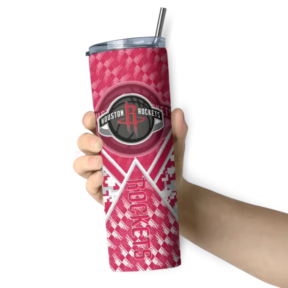 customized houston rockets monogram burst red white skinny tumbler premium grade.webp