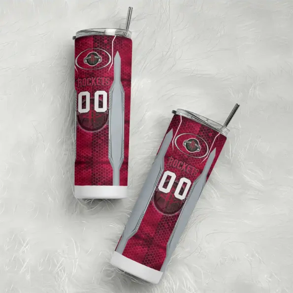 customized houston rockets stacked diamond red skinny tumbler top rated.webp