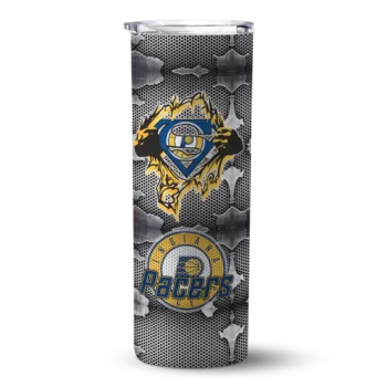 customized indiana pacers chevron v blue gray skinny tumbler best selling 1.webp
