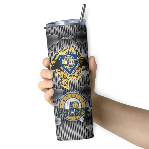 customized indiana pacers chevron v blue gray skinny tumbler premium grade.webp