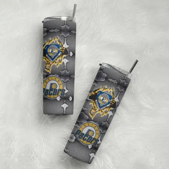 customized indiana pacers chevron v blue gray skinny tumbler top rated.webp
