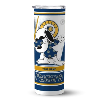 customized indiana pacers snoopy dog blue white skinny tumbler best selling 1.webp