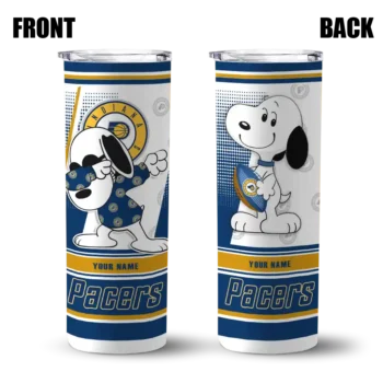 customized indiana pacers snoopy dog blue white skinny tumbler fashion forward.webp