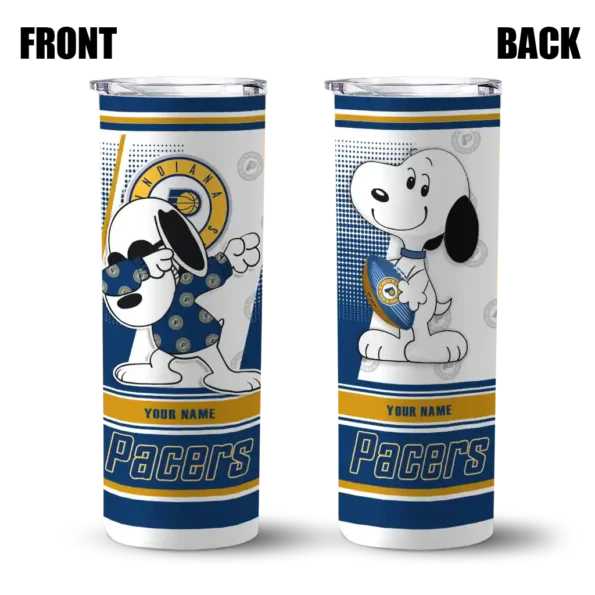 customized indiana pacers snoopy dog blue white skinny tumbler fashion forward.webp
