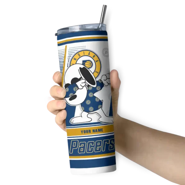 customized indiana pacers snoopy dog blue white skinny tumbler premium grade.webp