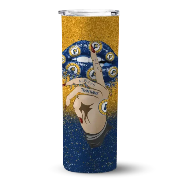 customized indiana pacers sparkle lips blue skinny tumbler best selling 1.webp