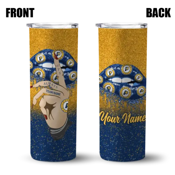 customized indiana pacers sparkle lips blue skinny tumbler fashion forward.webp