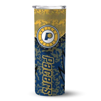 customized indiana pacers spiral burst print blue skinny tumbler best selling 1.webp