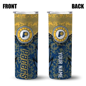 customized indiana pacers spiral burst print blue skinny tumbler fashion forward.webp
