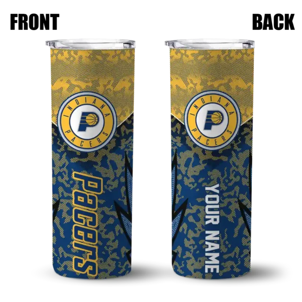 customized indiana pacers spiral burst print blue skinny tumbler fashion forward.webp