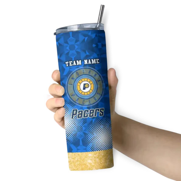 customized indiana pacers starburst tiles blue skinny tumbler premium grade.webp