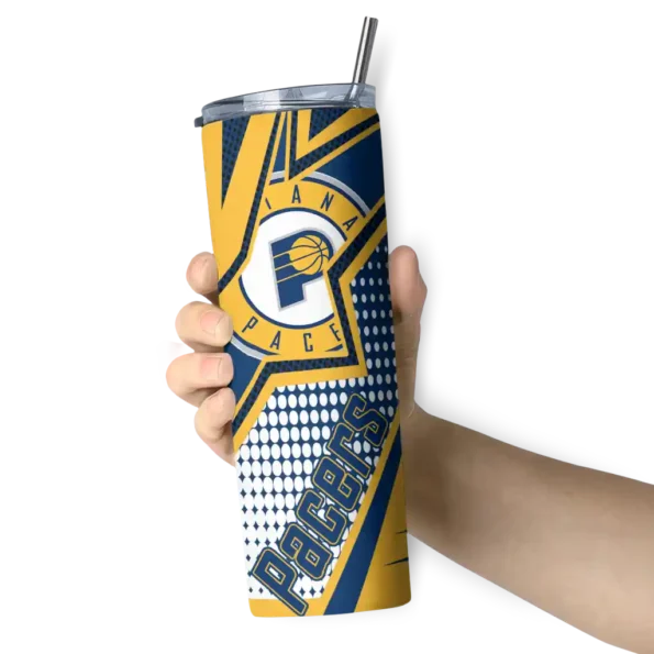 customized indiana pacers web stripes blue white skinny tumbler premium grade.webp