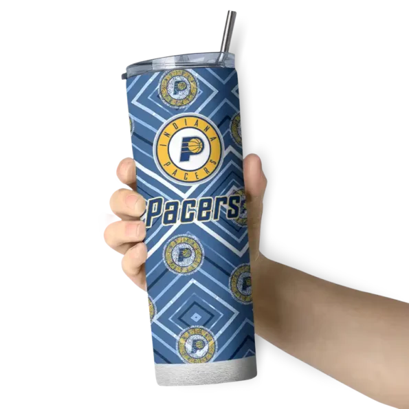 customized indiana pacers zipper leopard blue skinny tumbler premium grade.webp