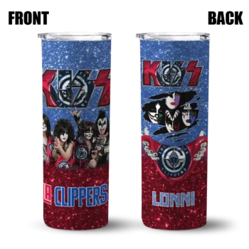 customized los angeles clippers kiss band blue skinny tumbler fashion forward.webp