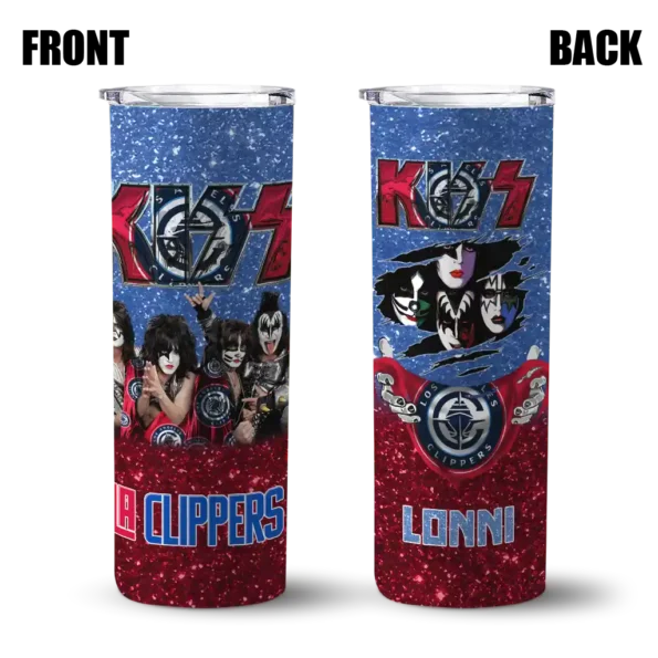 customized los angeles clippers kiss band blue skinny tumbler fashion forward.webp