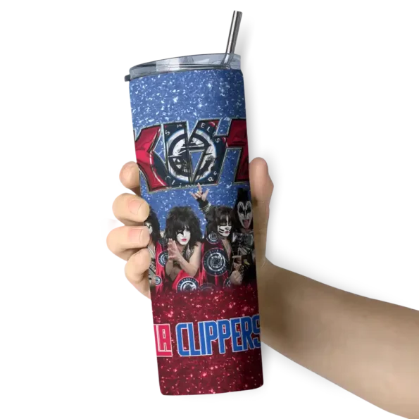 customized los angeles clippers kiss band blue skinny tumbler premium grade.webp
