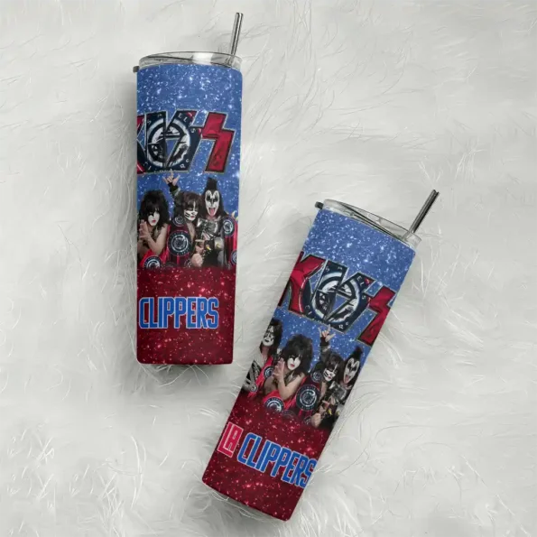 customized los angeles clippers kiss band blue skinny tumbler top rated.webp