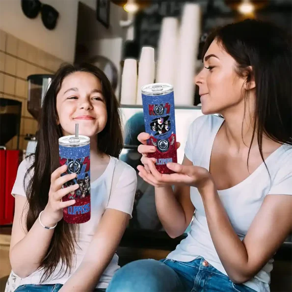 customized los angeles clippers kiss band blue skinny tumbler trendy.webp