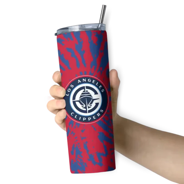customized los angeles clippers metallic grid red skinny tumbler premium grade.webp
