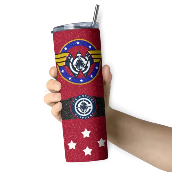 customized los angeles clippers star cluster red skinny tumbler premium grade.webp
