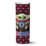 customized los angeles clippers yoda cozy red black skinny tumbler best selling 1.webp
