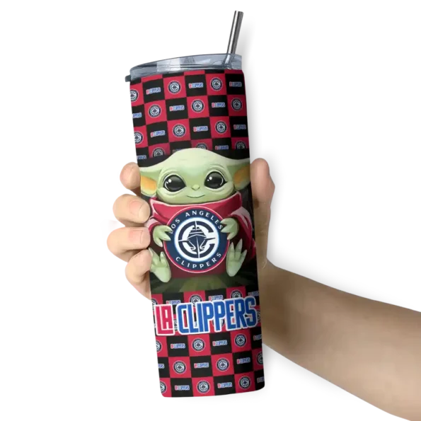 customized los angeles clippers yoda cozy red black skinny tumbler premium grade.webp