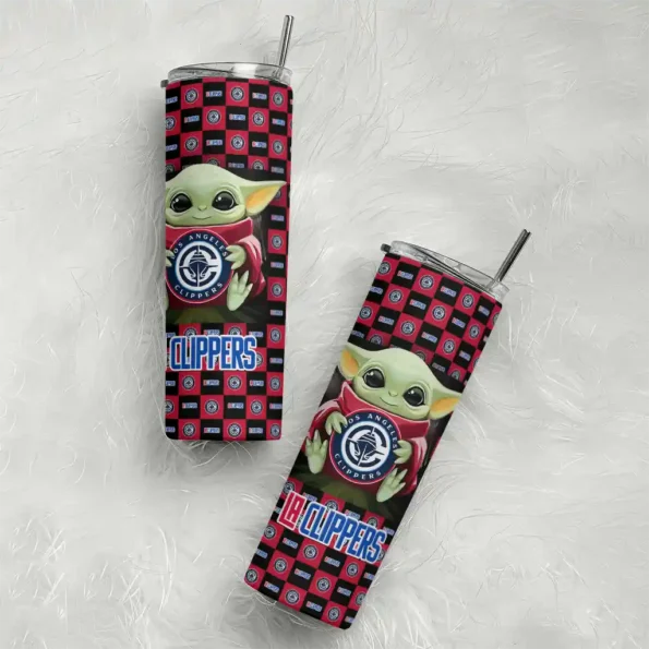 customized los angeles clippers yoda cozy red black skinny tumbler top rated.webp