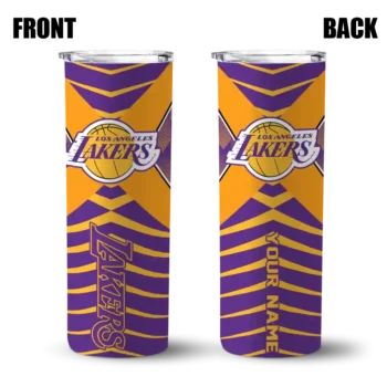 customized los angeles lakers camo texture purple skinny tumbler fashion forward.webp