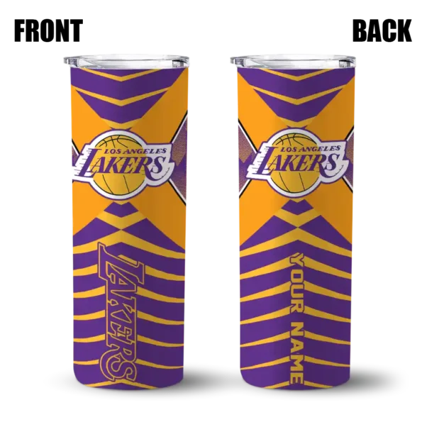 customized los angeles lakers camo texture purple skinny tumbler fashion forward.webp