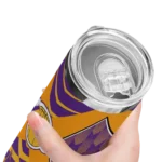 customized los angeles lakers camo texture purple skinny tumbler best selling 1.webp