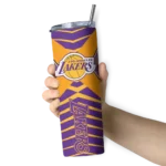 customized los angeles lakers camo texture purple skinny tumbler best selling 1.webp