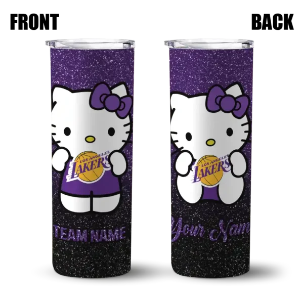 customized los angeles lakers hello kitty purple black skinny tumbler fashion forward.webp