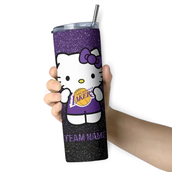 customized los angeles lakers hello kitty purple black skinny tumbler premium grade.webp