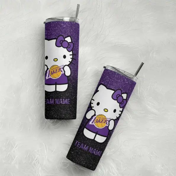 customized los angeles lakers hello kitty purple black skinny tumbler top rated.webp