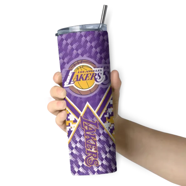 customized los angeles lakers monogram burst purple white skinny tumbler premium grade.webp