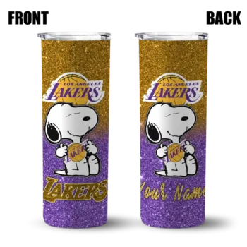 customized los angeles lakers snoopy attitude purple skinny tumbler fashion forward.webp