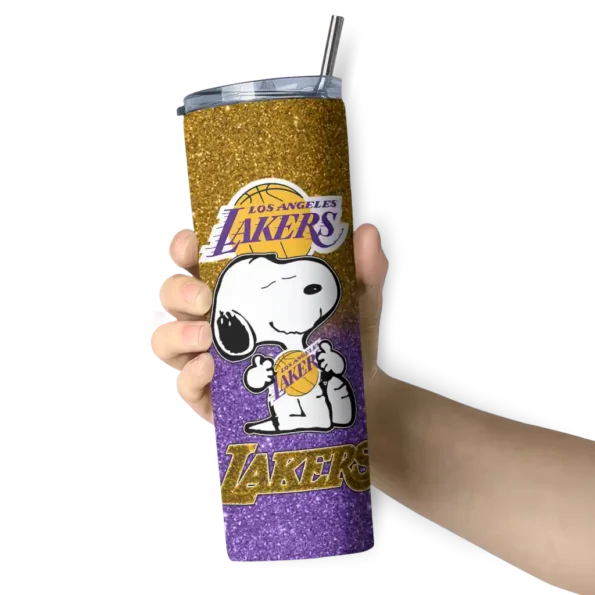 customized los angeles lakers snoopy attitude purple skinny tumbler premium grade.webp