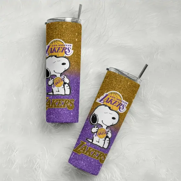customized los angeles lakers snoopy attitude purple skinny tumbler top rated.webp