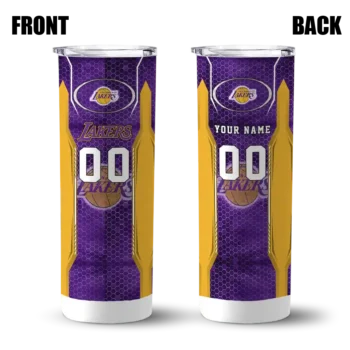 customized los angeles lakers stacked diamond purple skinny tumbler fashion forward.webp