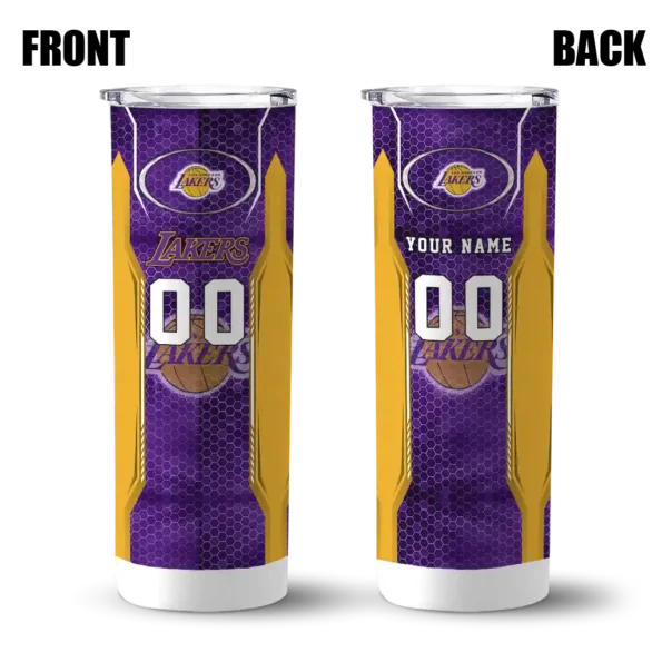 customized los angeles lakers stacked diamond purple skinny tumbler fashion forward.webp